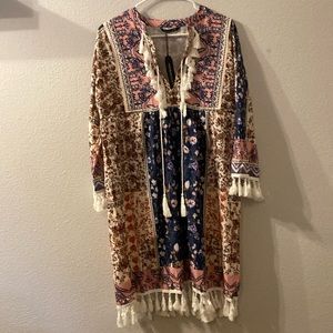 NWT Noracora fun print tassel midi dress size medium